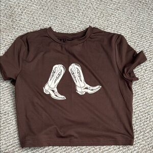 Brown Graphic T-Shirt with Boot Design